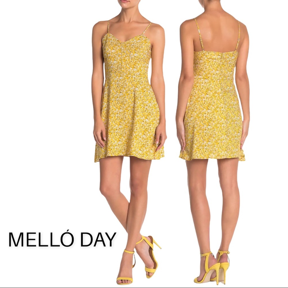 🎉HP🎊 Melló Day Yellow Floral Mini Summer Dress